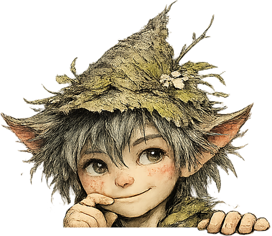 Kobold Labkraut schmunzelnd