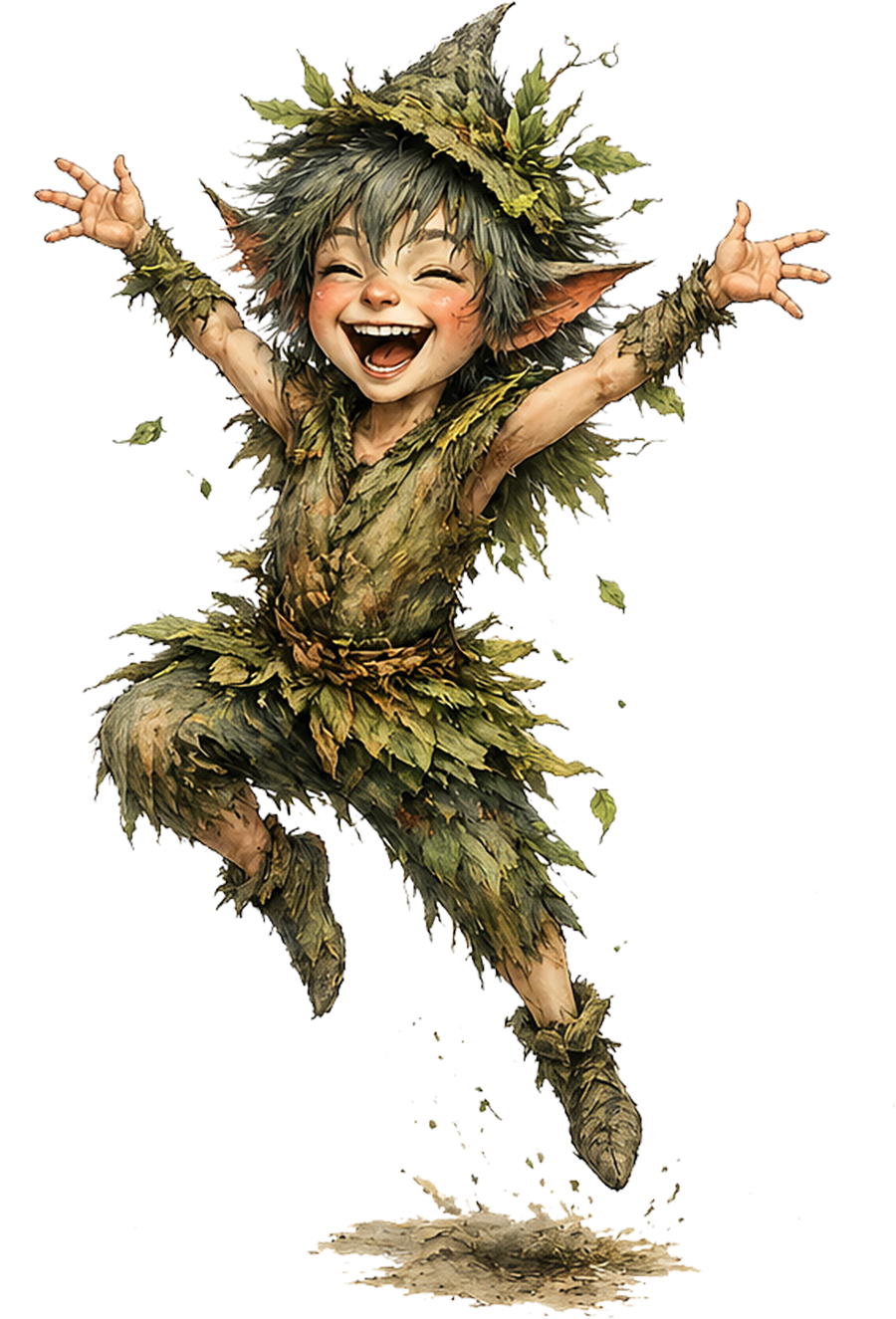 Kobold Labkraut springt freudestrahlend und jubelnd hoch